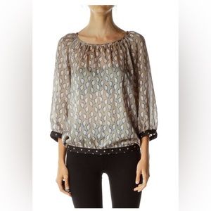 The Limited Penguins Print 3/4 Sleeve Blouse Grey Blue Black Polka dots size L